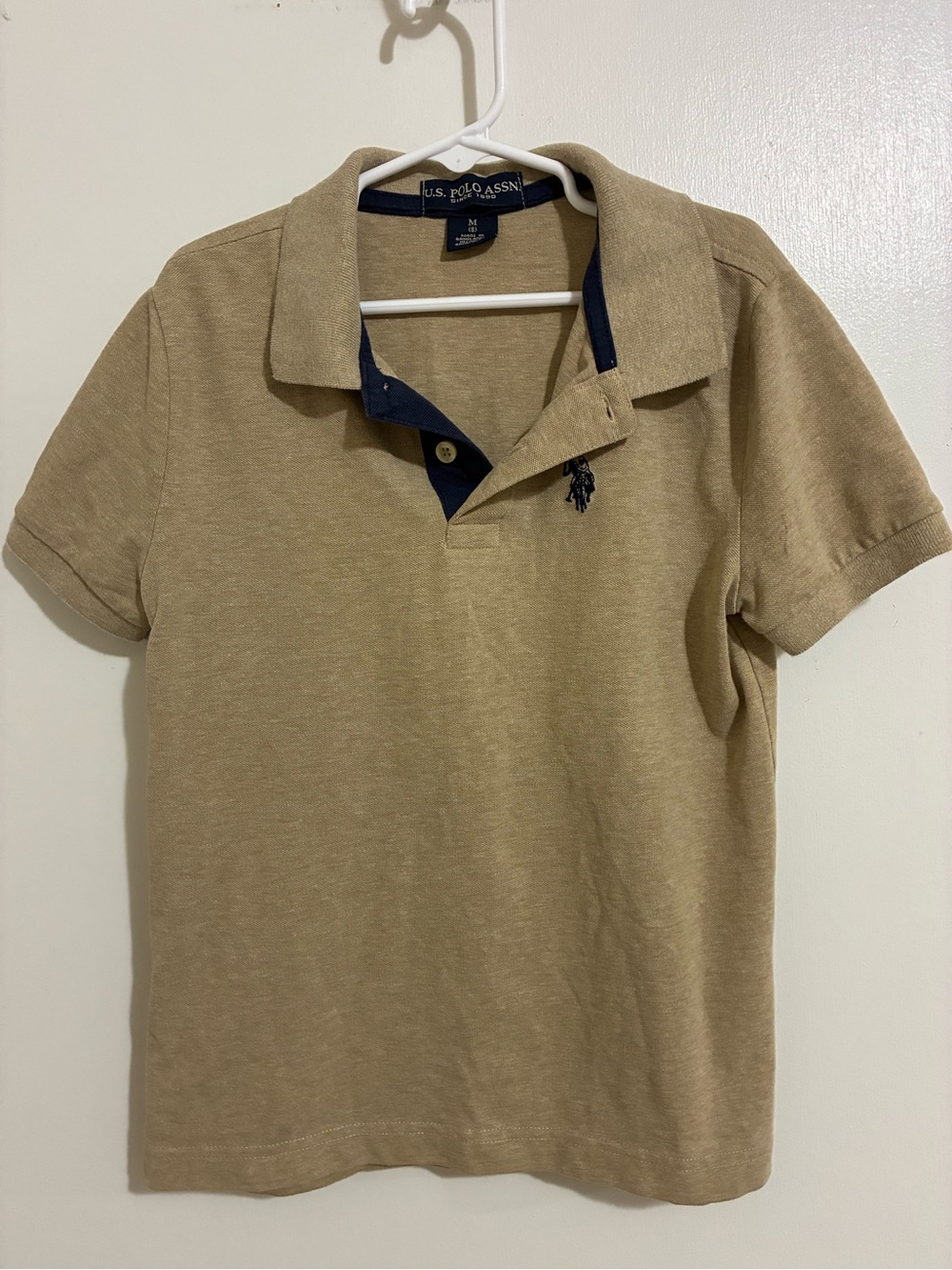 U.S. Polo Assn. Boys Tan Polo Shirt with Navy Trim